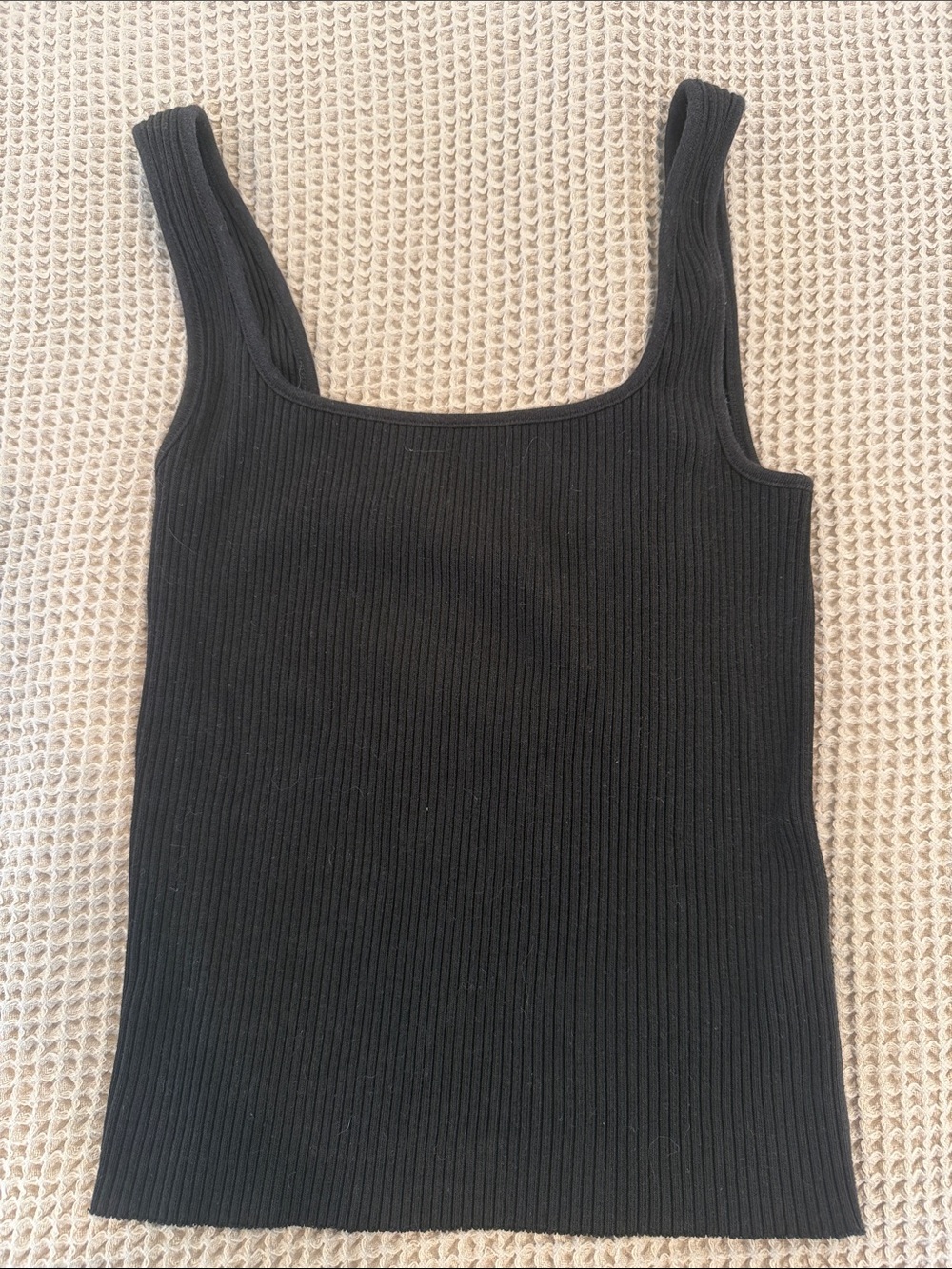 Vince Black Ribbed Square-Neck Tank